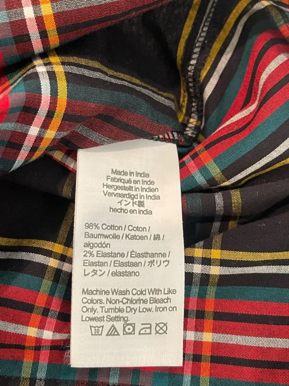 J.Crew Ruffle Plaid Feminine Blouse With Rhinestone Buttons Size L
